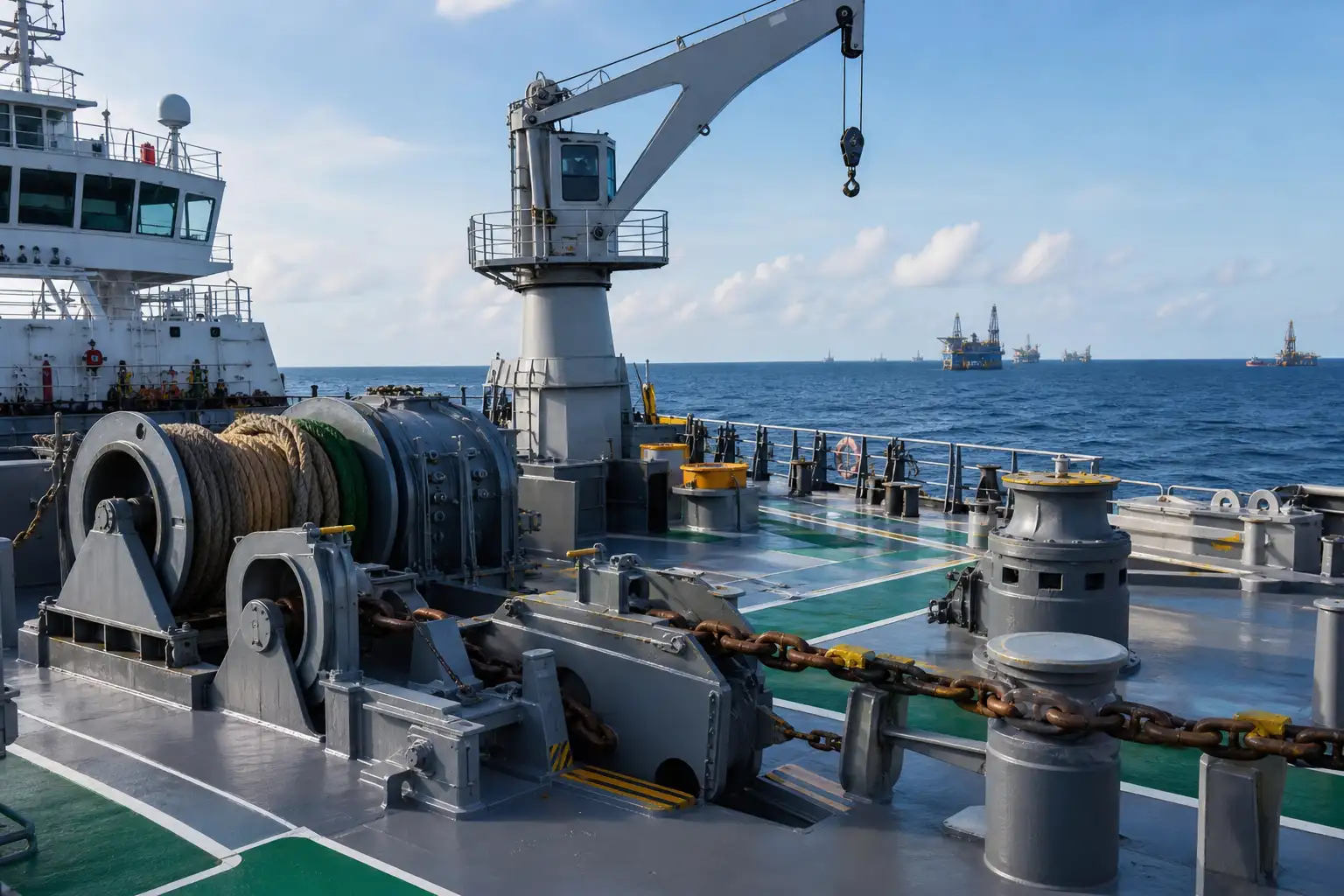 Marine crane, winch and deck machinery